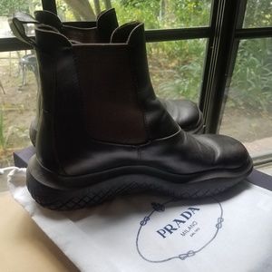 Prada brown leather Chelsea boots